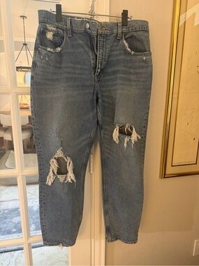 Abercrombie Women's Distressed High-Rise Mom Jeans